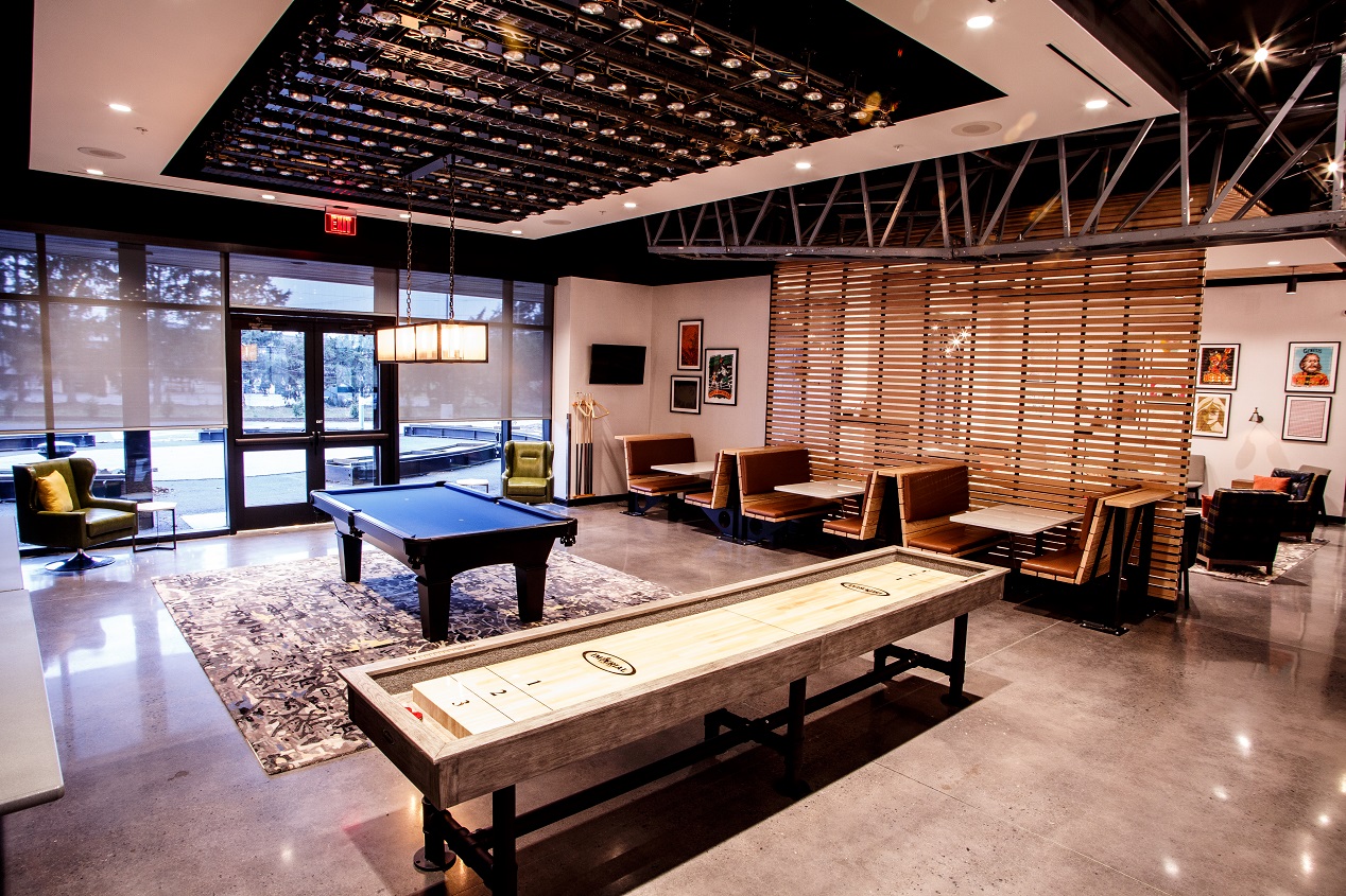 Hotel Rock Lititz Game Area featuring pool tables, shuffleboard and more!