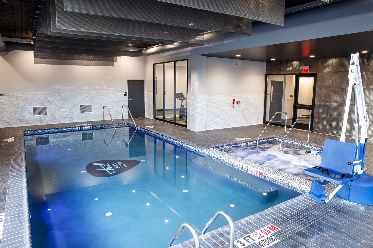 Inside pool at Hotel Rock Lititz with full-sized pool and hot tub